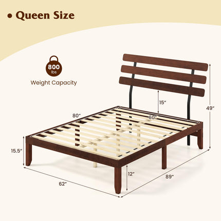 Dreamade Queen/Full/Twin Size Platform Bed with Retro Headboard Mid Century Modern Bed Frame with Wood Slat Support