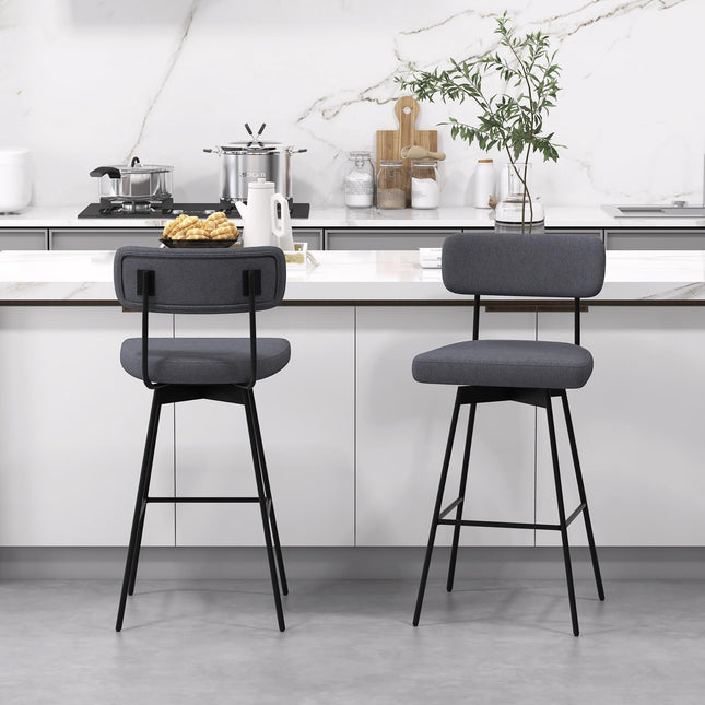 Dreamade Swivel Bar Stools, Upholstered Bar Height Bar Chairs w/Padded Seat & Backrest