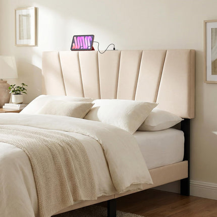 Dreamade Geometric Upholstered Head Board with USB & Type-C Ports