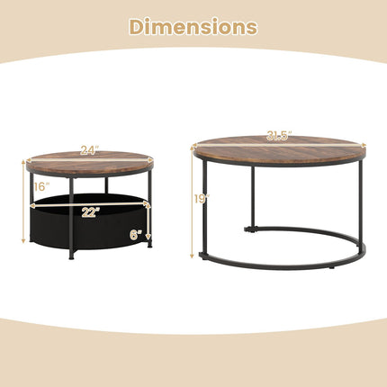 Dreamade 31.5" Round Coffee Table with Removable Fabric Basket & Metal Frame