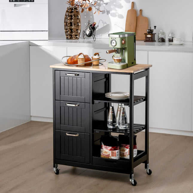 Dreamade Kitchen Island Cart with Storage, Bar Serving Cart on Wheels with 3 Deep Drawers