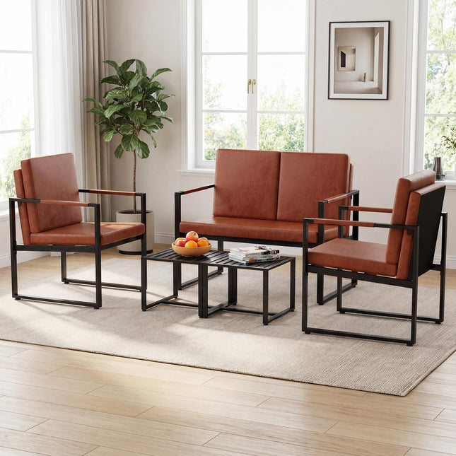 Dreamade 5-Pieces Living Room PU Leather Upholstered Sofa Couch Set