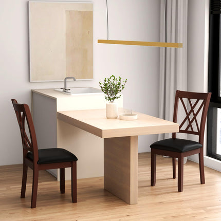 Dreamade Wood Dining Chairs Set of 2, Faux Leather Upholstered Kitchen Chairs with Rubber Wood Legs