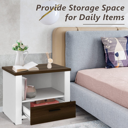 Dreamade Nightstand, End Table with Glide Sliding Drawer & Open Cabinet, Modern Sofa Side Table for Living Room
