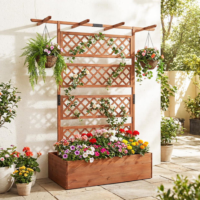 Dreamade 72" Wooden Raised Garden Bed with Trellis w/Privacy Screen Roof
