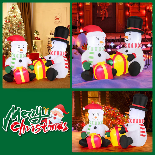 Dreamade 5FT Christmas Inflatables, LED Lighted Xmas Double Inflatable Snowmen Holding Gift Boxes
