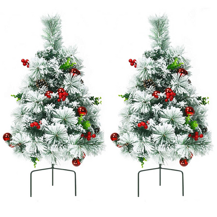 Dreamade 2FT Pathway Christmas Trees Set of 2, Pre-Lit Snow Flocked Xmas Trees with 30 Warm White LED Lights - DreamadeUS