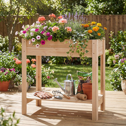 Dreamade Wood Raised Garden Bed w/Lower Shelf