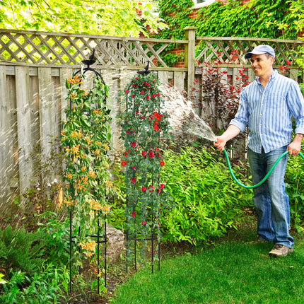 Dreamade 2-Pack Tomato Cages, 69” PE-Coated Metal Garden Obelisk Trellis for Climbing Plants