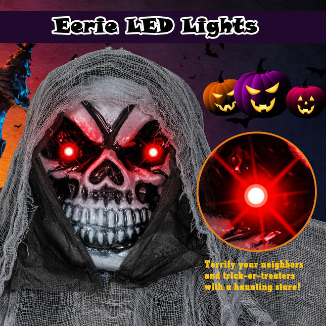Dreamade Hanging Halloween Decoration, 12.1 Ft Skeleton Ghost with Flickering Red Eyes, Scary Sounds