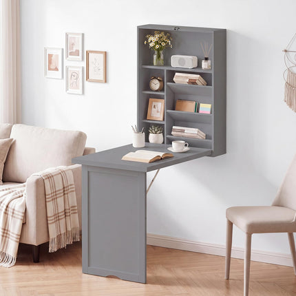 Dreamade Wall Mounted Desk | Foldable Convertible Computer Desk with Storage Shelves
