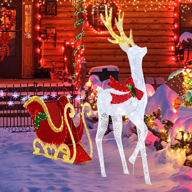 Dreamade Lighted Christmas Reindeer & Sleigh Set, Light-up Xmas Decorations with 462 LED Lights