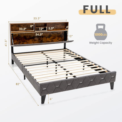 Dreamade Full Size Bed Frame with Storage Headboard