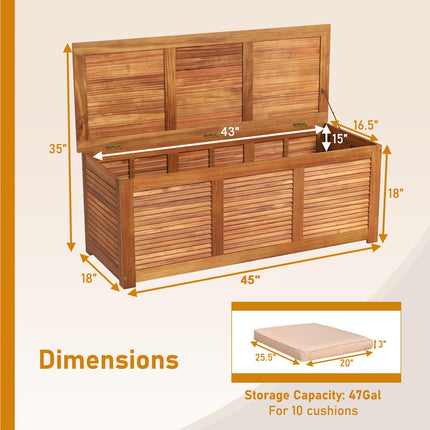 DREAMADE 47 Gallon Deck Box, Acacia Wood Outdoor Storage Bench, Natural