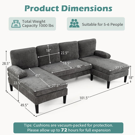 Dreamade Sectional Couch for Living Room U-Shaped Sofa