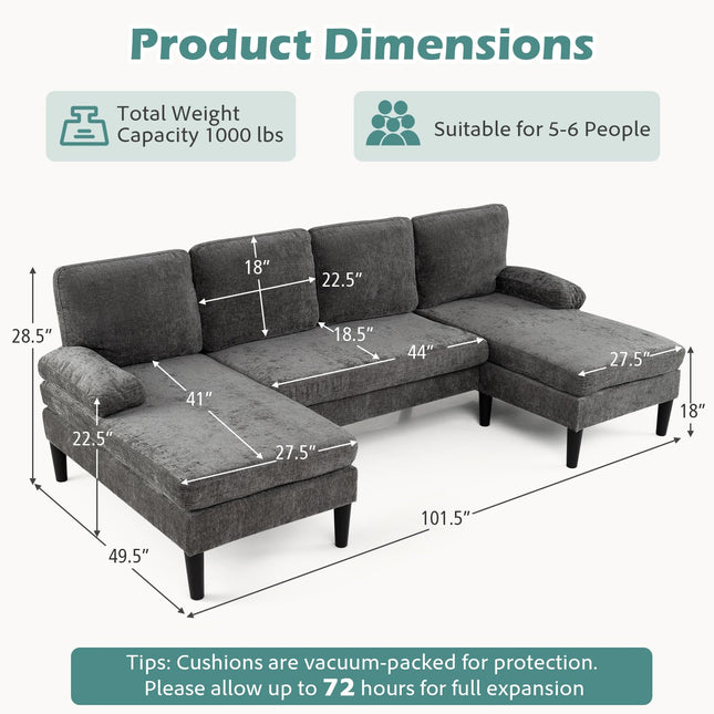 Dreamade Sectional Couch for Living Room U-Shaped Sofa