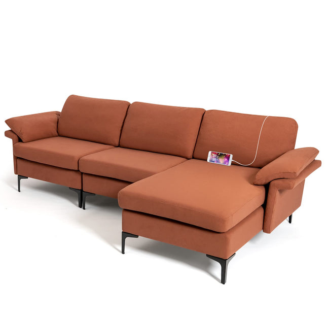 Dreamade 100.5" L Convertible Sofa Couch, 3-Seat Sectional Sleeper with USB Ports & Socket