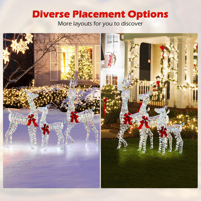 Dreamade 3-Piece Large Lighted Christmas Reindeer Family, Light up Xmas Decorations w/LED Lights & Bows
