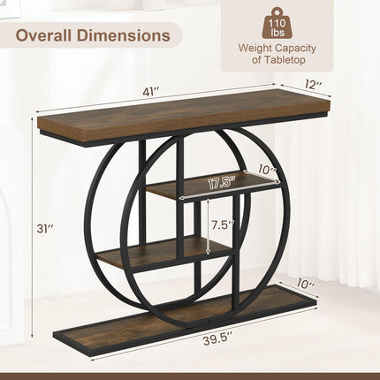 Dreamade 41" Industrial Console Table | 4-Tier Narrow Entryway Table with Storage Shelves