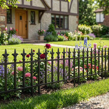Dreamade No Dig Decorative Metal Garden Fence with Fleur-de-Lis Finials