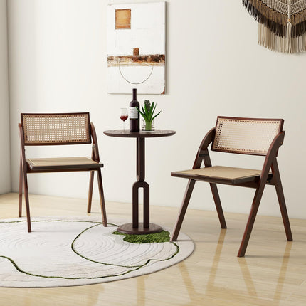 Dreamade Folding Dining Chairs Set, Wooden Folding Chair with Rattan Backrest & Seat