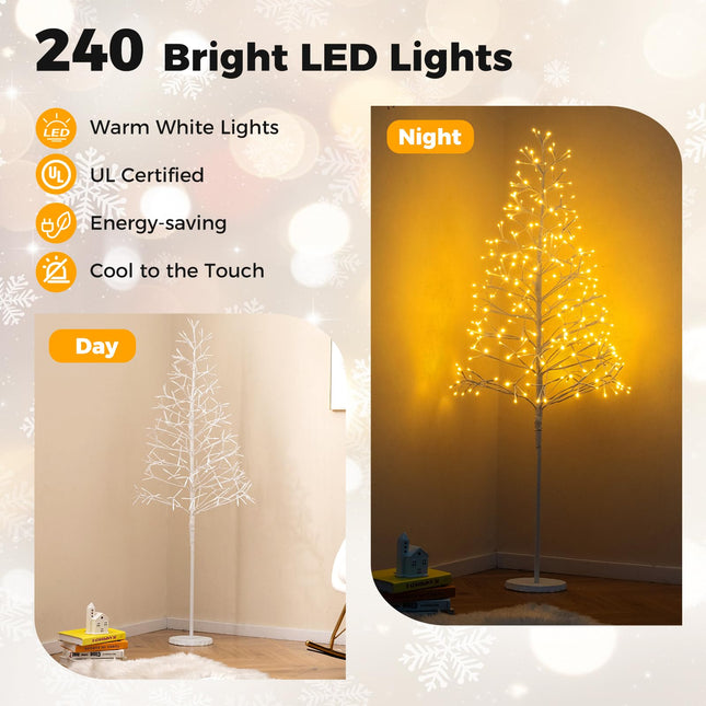 Dreamade LED Birch Tree, 5/6/7 FT Pre-lit Twig Tree with Warm White Light LED Lights, Weighted Base