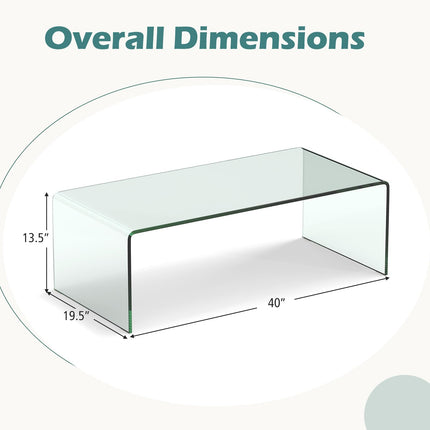Dreamade 40 Inch Clear Center Coffee Table with Tempered Glass Top & Round Edges