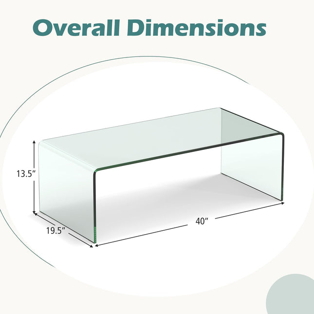Dreamade 40 Inch Clear Center Coffee Table with Tempered Glass Top & Round Edges