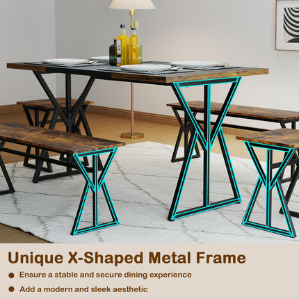 Dreamade 55" Kitchen Table with 2 Benches & 2 Stools with X-Shaped Metal Frame