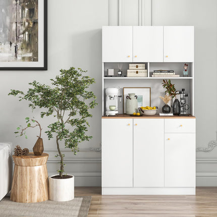 Dreamade Kitchen Pantry Cabinet, 71” Tall Buffet Cabinet with Hutch, Built-in Power Outlet
