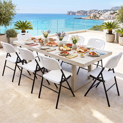 Dreamade Folding Plastic Chairs 4 Pack w/HDPE Backrest & Seat, White | Stackable Portable Seating w/ Steel Frame