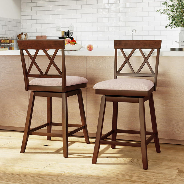 Dreamade Counter Height Bar Stool with Crossed Backs and Rubber Wood Legs