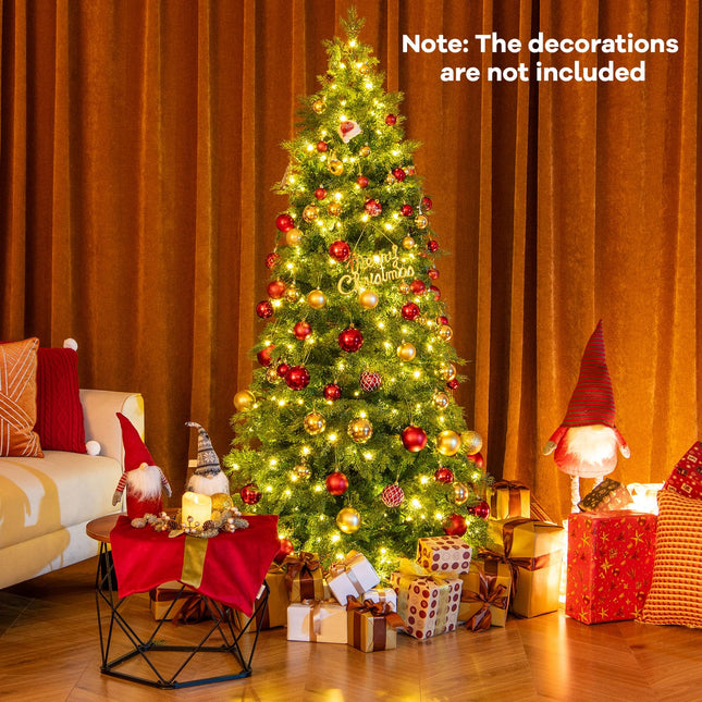 Dreamade 6ft Pre-Lit Artificial Christmas Tree with 300 Multicolored & Warm White LED Lights, 11 Modes, Remote Control, 721 PVC & PE Tips
