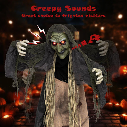DREAMADE 5.3 FT Standing Halloween Witch w/ Creepy Sounds