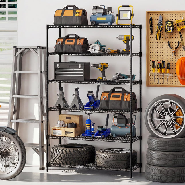 Dreamade 6-Tier Metal Storage Shelving Unit with V-Shaped Wire Rack for Home Garage