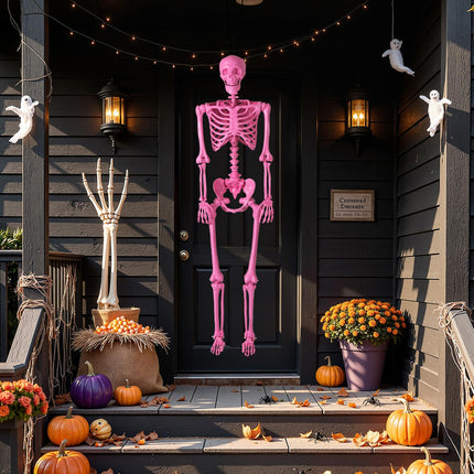Dreamade 5.5 FT Halloween Pink Skeleton Life-Size Poseable Skeleton with Movable Joints