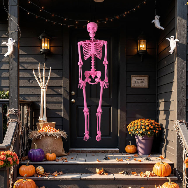 Dreamade 5.5 FT Halloween Pink Skeleton Life-Size Poseable Skeleton with Movable Joints