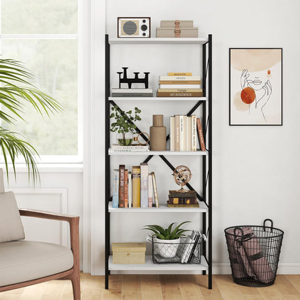 Dreamade 5-Tier Tall Industrial Bookcase with Heavy-Duty Metal Frame (1/2)