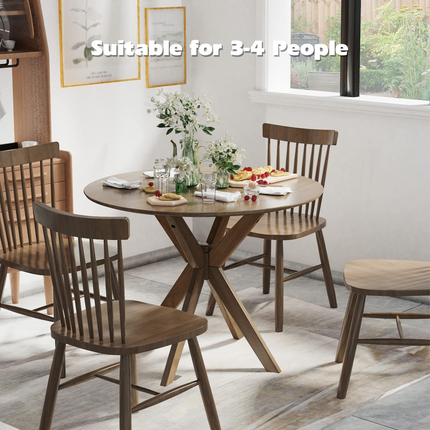 Dreamade 36 Inch Round Wood Dining Table with Intersecting Pedestal Base
