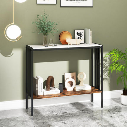 Dreamade 2 Tier Industrial Entryway Table with Sintered Stone Tabletop and Open Shelf