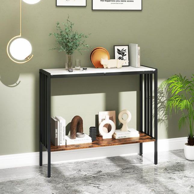 Dreamade 2 Tier Industrial Entryway Table with Sintered Stone Tabletop and Open Shelf