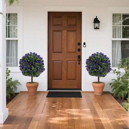 Dreamade 22'' Artificial Purple Rose Topiary Ball Tree Set of 2 Faux Potted Plants Artificial Shrubs Bushes with Flowers