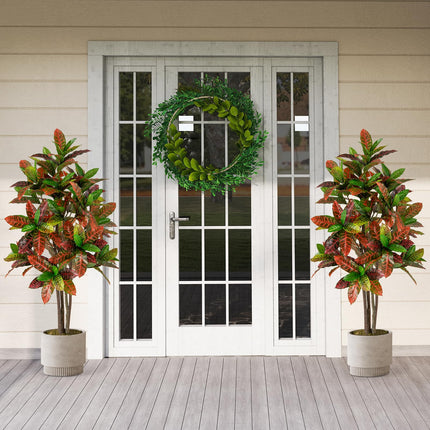 Dreamade 5 FT Tall Artificial Croton Palm Tree in Pot with Gradient Leaves