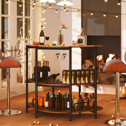 Dreamade 3-Tier Bar Table, Corner Bar Cabinet, Liquor Home Bar Unit with Stemware Racks & Storage Shelves