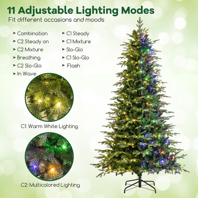 Dreamade 9ft Pre-Lit Artificial Christmas Tree with 1770 PVC & PE Tips, 560 Multicolored & Warm White LED Lights