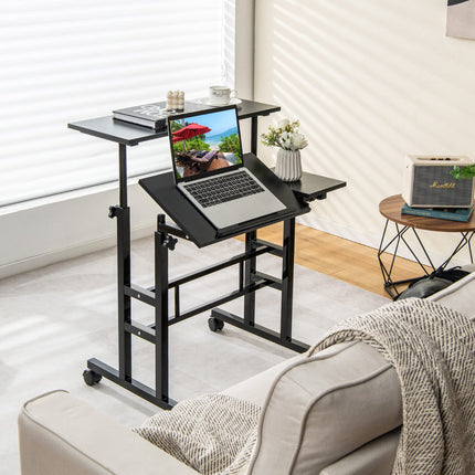 Dreamade Mobile Stand up Desk Adjustable, Rolling Standing Laptop Cart, 27.5"D x 22"W x 49.5"H
