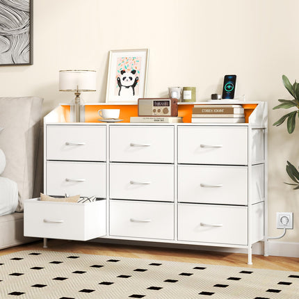 Dreamade 9-Drawer LED Dresser for Bedroom with Charging Station