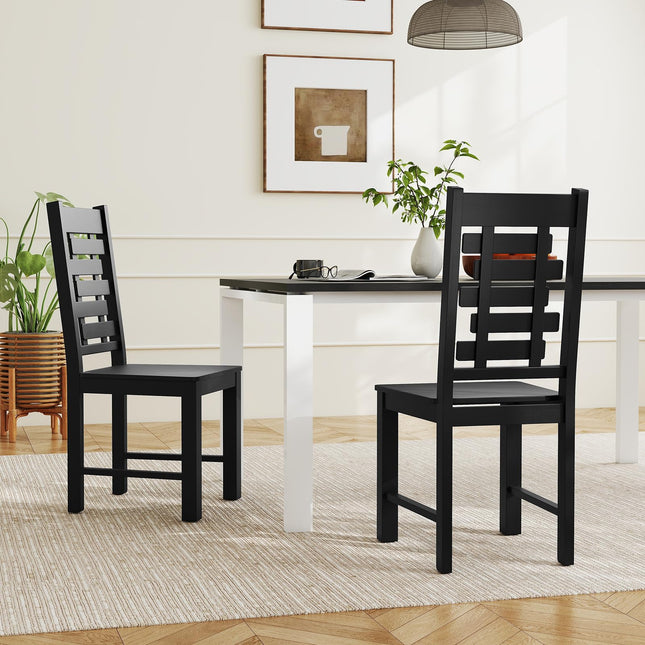 Dreamade Wooden Dining Chairs Set 100% Solid Rubber Wood Kitchen Chair with High & Tilted Backrest