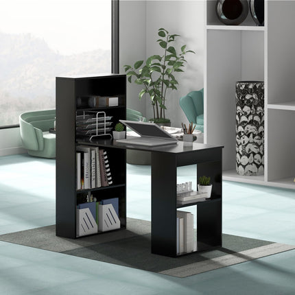 Dreamade 48 Inch Computer Desk with Bookshelf, 3-in-1 Home Office Desk with 4-Tier Bookcase & CPU Stand