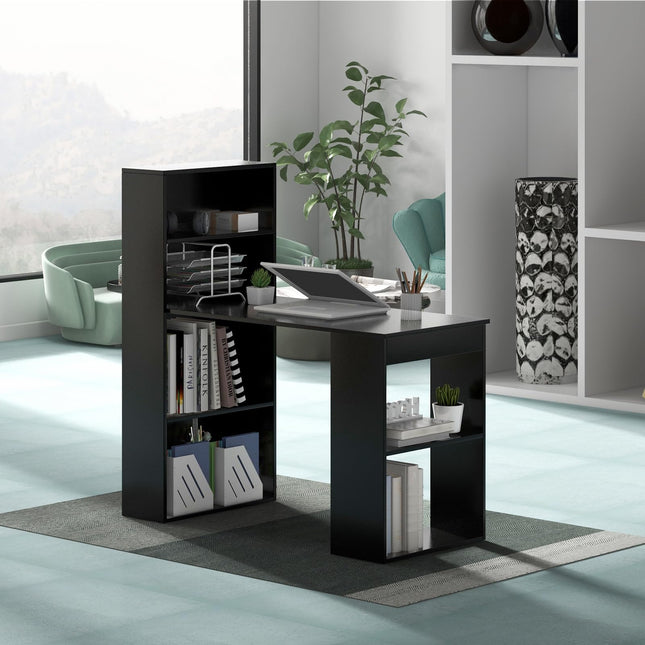 Dreamade 48 Inch Computer Desk with Bookshelf, 3-in-1 Home Office Desk with 4-Tier Bookcase & CPU Stand